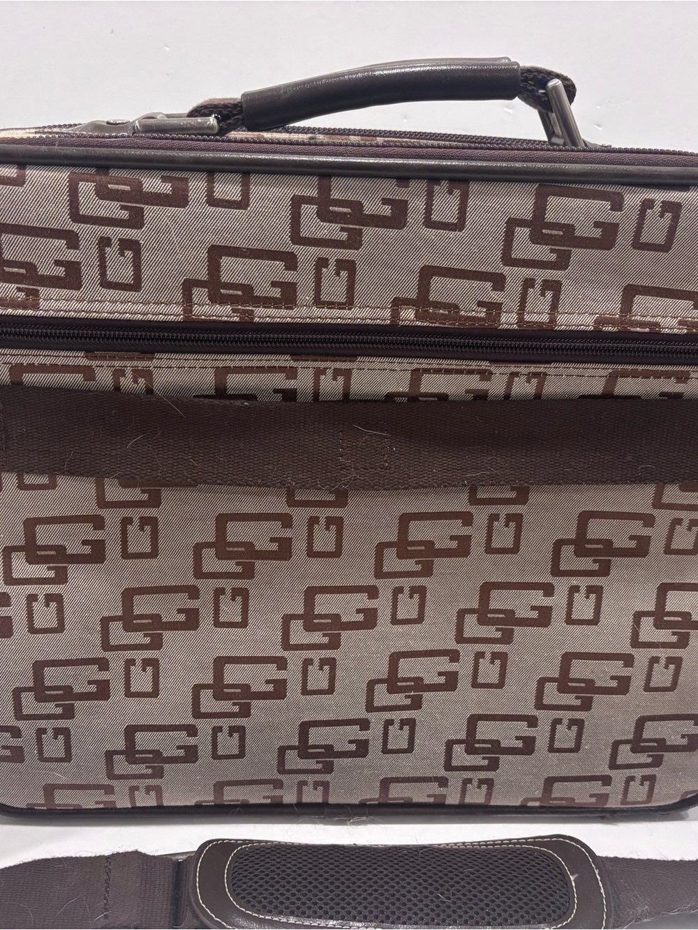 GUESS monogram laptop messenger bag brown jacquard briefcase travel shoulder 15” - Picture 4 of 9
